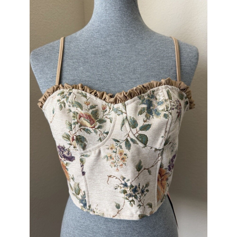 Shein Mod Women's Size Medium Beige Floral Sweetheart Neckline Corset Top - NWT